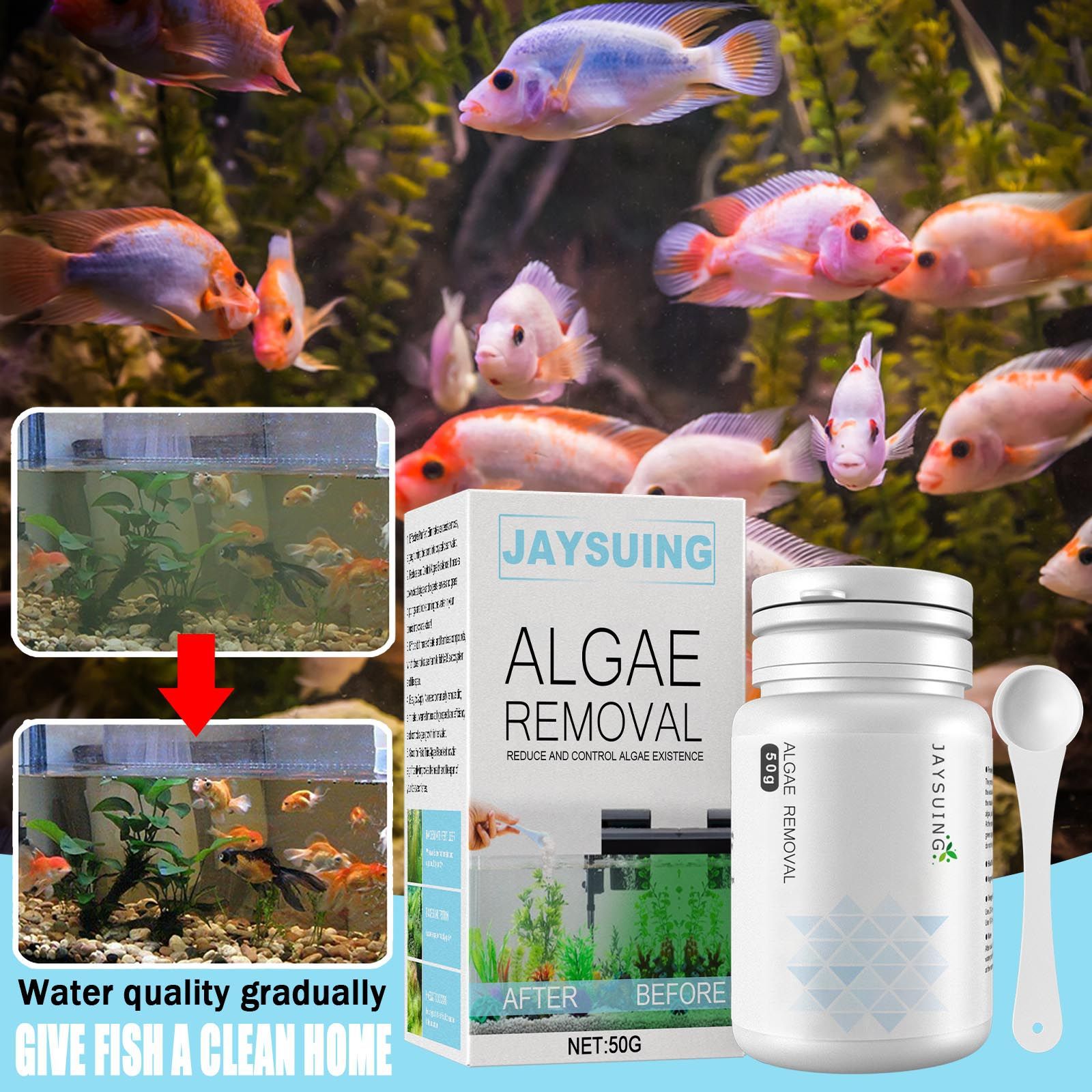Aquarium Moss - مسحوق إزالة الطحالب من أحواض السمك،